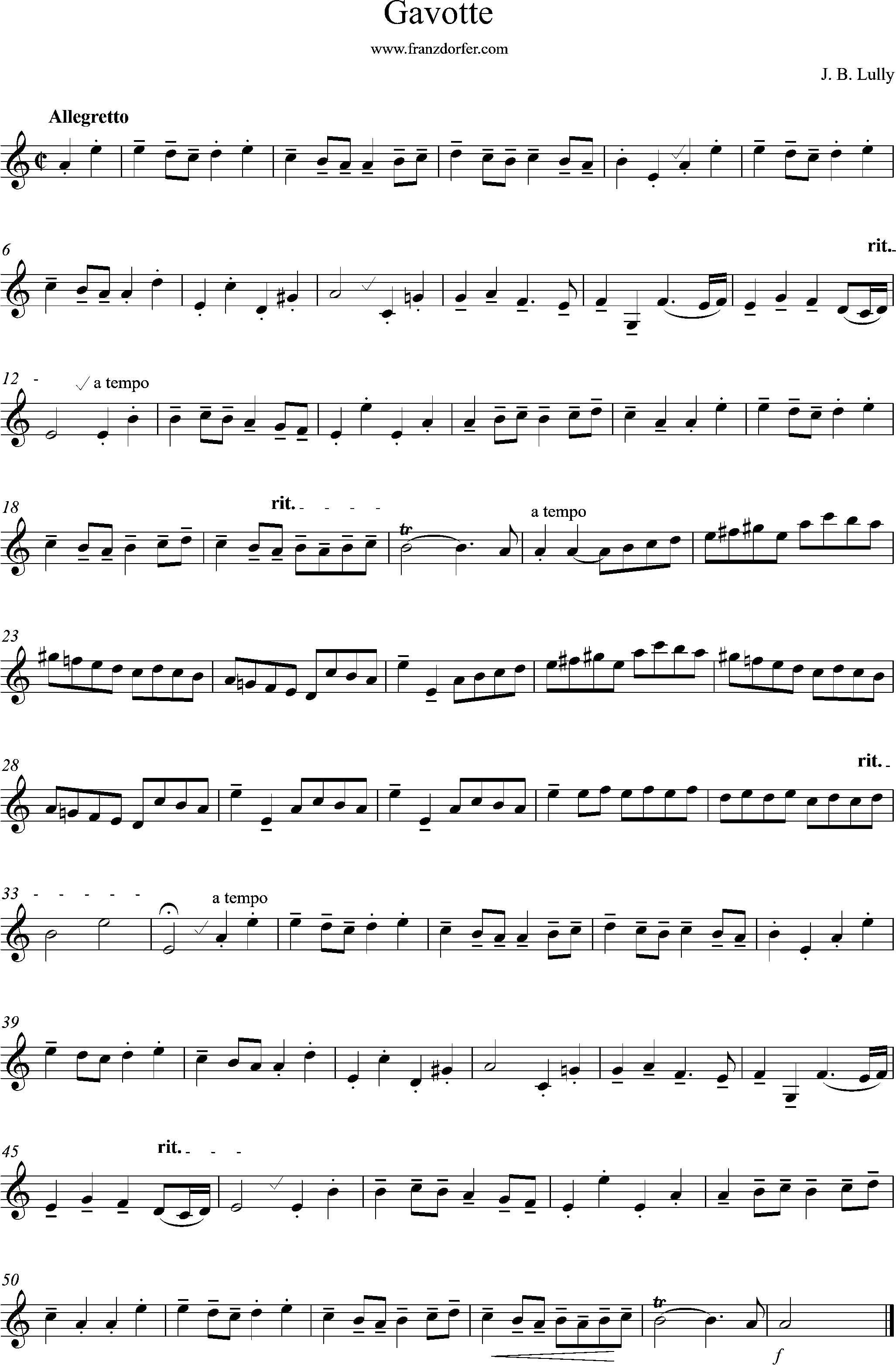 Violoncello- Gavotte Lully- dm, Bass Clef